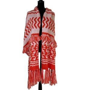 NWT‎ Free People Mile High Fringe Scarf Cherry Orange One Size Blanket 20x80